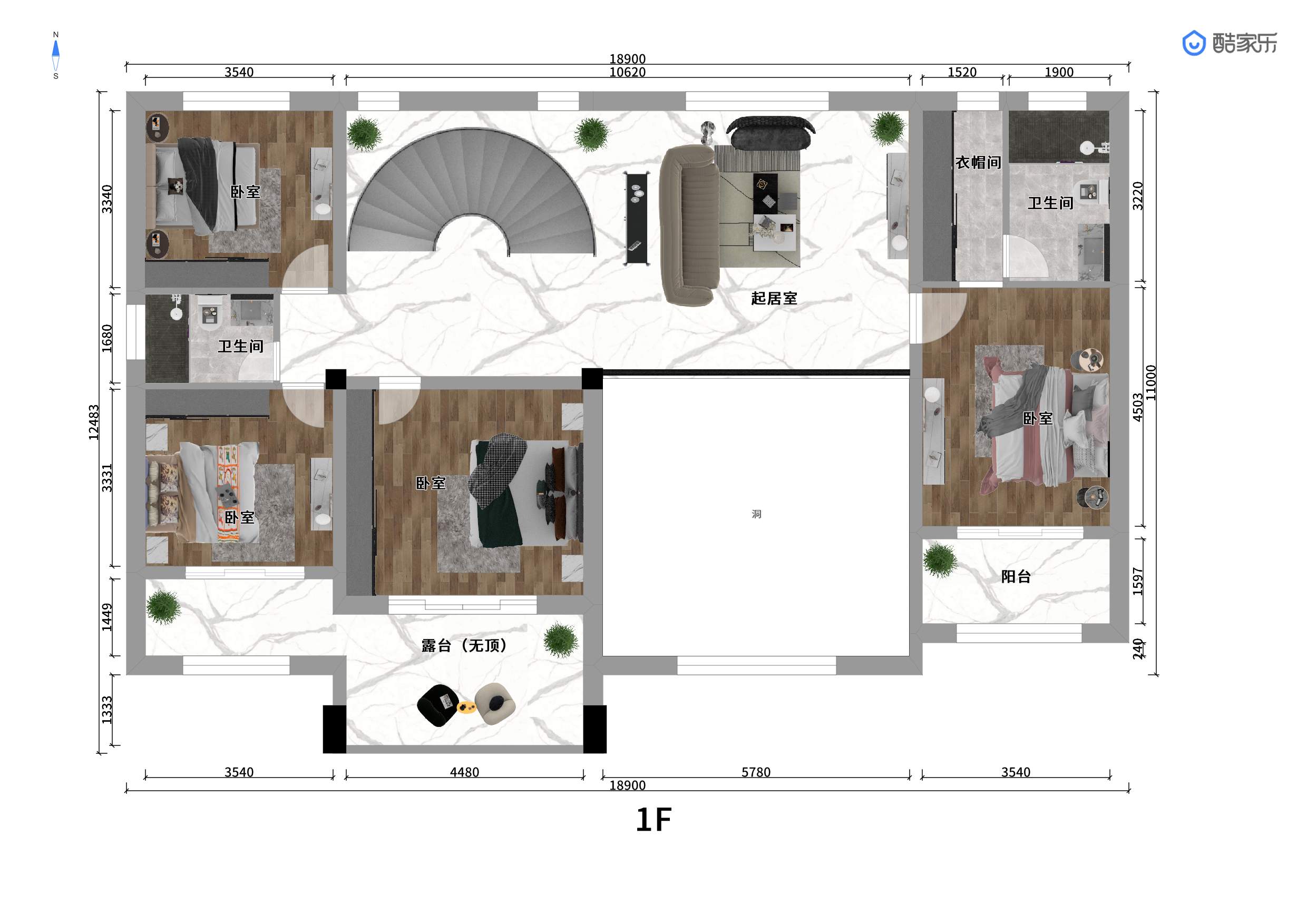 二层别墅设计 205平米带车库旋转楼梯 新中式布局_跃层式楼梯 装修