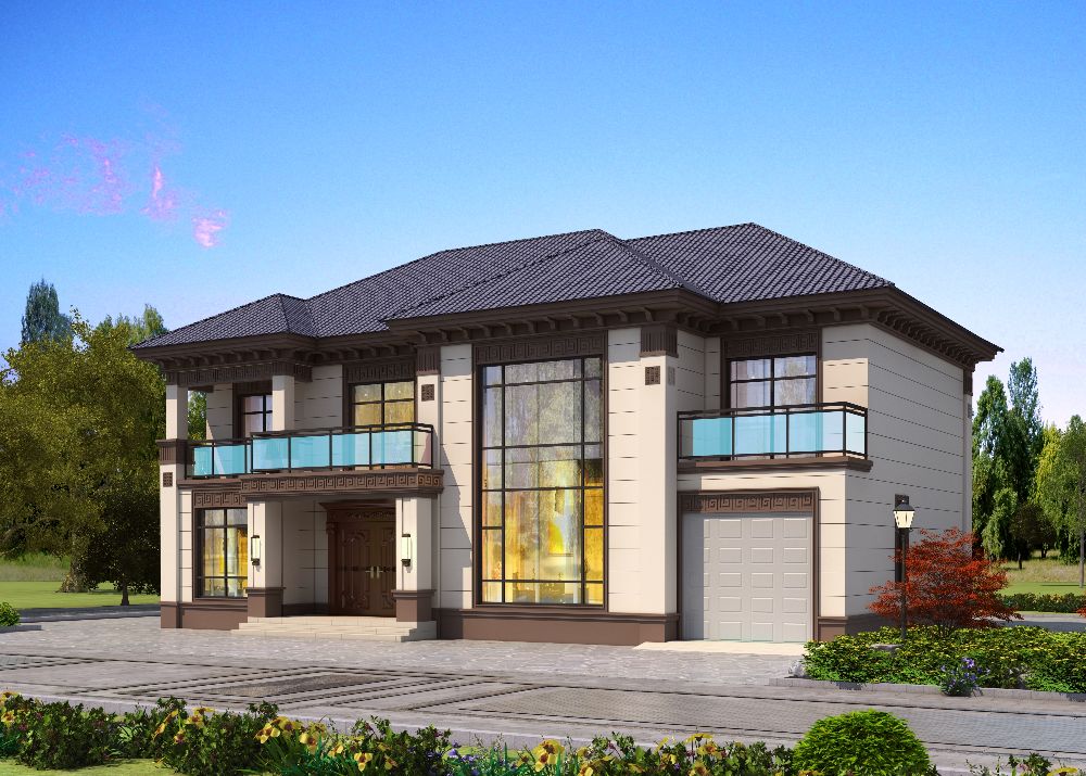 二层别墅设计 205平米带车库旋转楼梯 新中式布局_跃层式楼梯 装修