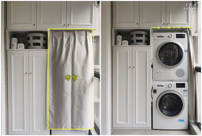若是客厅阳台打通了,洗衣机我一定要藏起来,这3个方案不会出错(图3) 阳台洗衣机隐形方案_客厅阳台打通利弊_滚筒洗衣机装修效果图