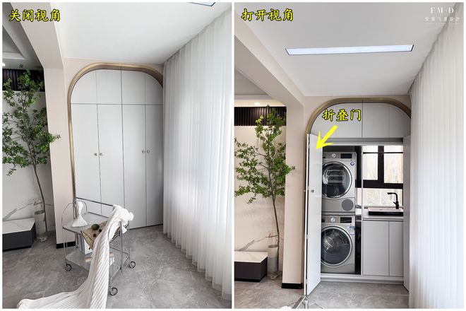 若是客厅阳台打通了,洗衣机我一定要藏起来,这3个方案不会出错(图7) 滚筒洗衣机装修效果图_阳台洗衣机隐形方案_客厅阳台打通利弊