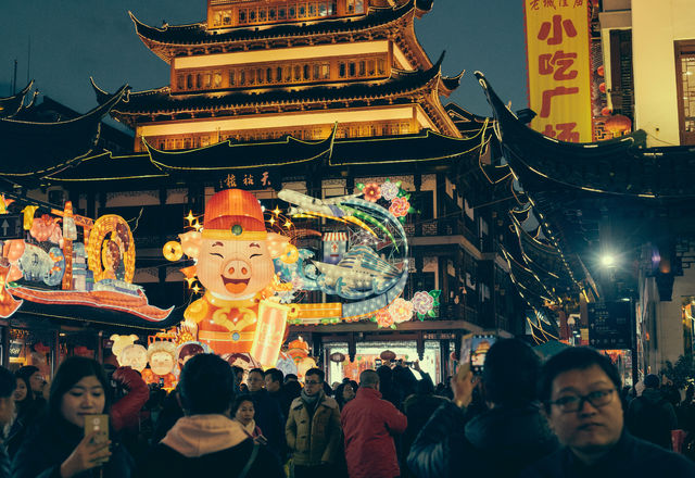 豫园老街,每逢元宵必往!(图7) 豫园老街元宵赏花灯_豫园老街小吃_九曲桥上看人头