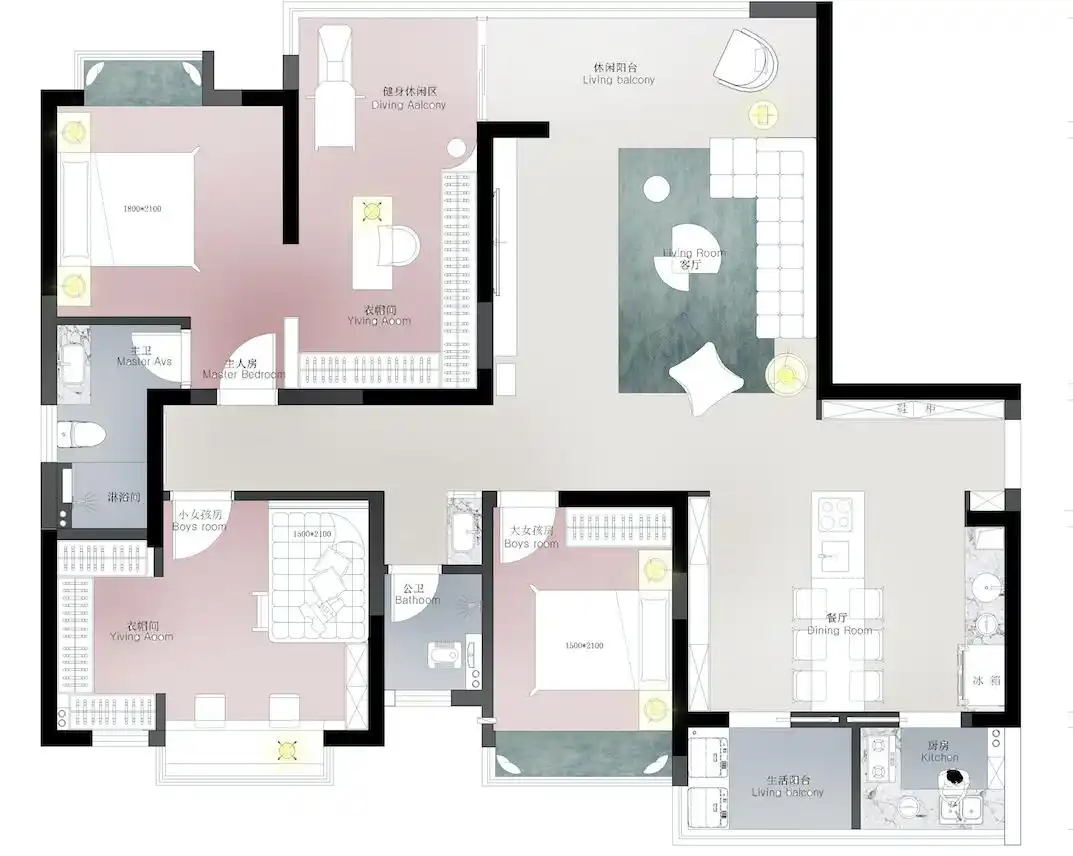 163 ㎡后现代极简风平层,淡蓝背景墙让人心都跟着放松了(图2) 装修现代简约风格_现代简约装修好看吗_后现代简约装修
