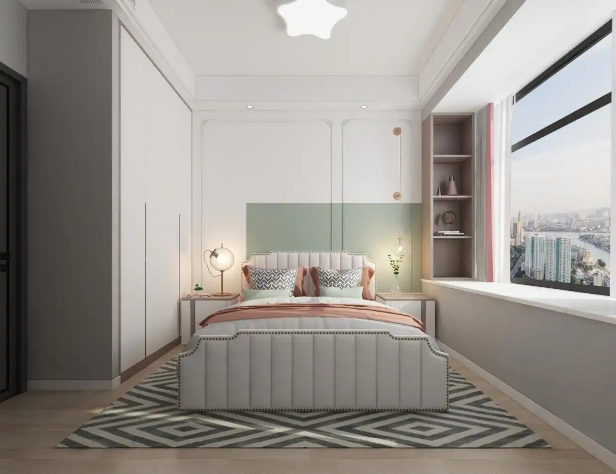 163 ㎡后现代极简风平层,淡蓝背景墙让人心都跟着放松了(图11) 装修现代简约风格_现代简约装修好看吗_后现代简约装修