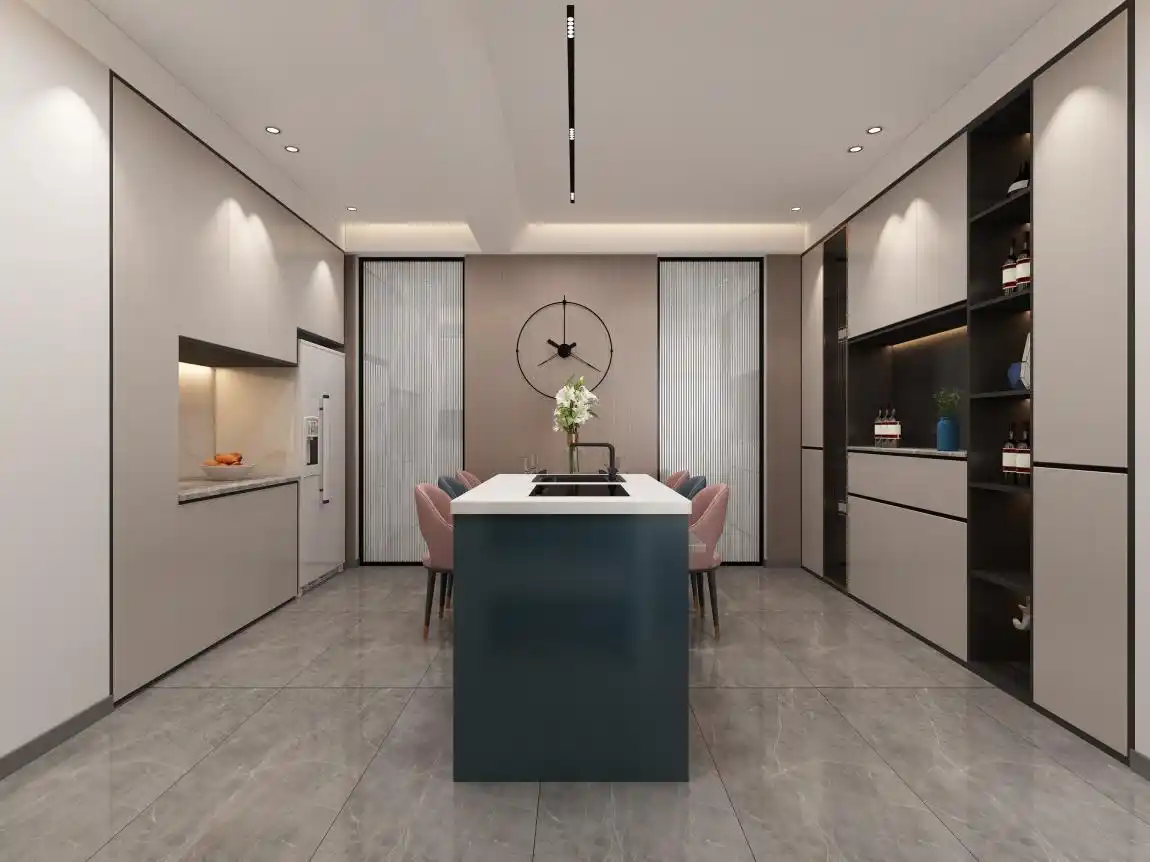 163 ㎡后现代极简风平层,淡蓝背景墙让人心都跟着放松了(图6) 装修现代简约风格_后现代简约装修_现代简约装修好看吗