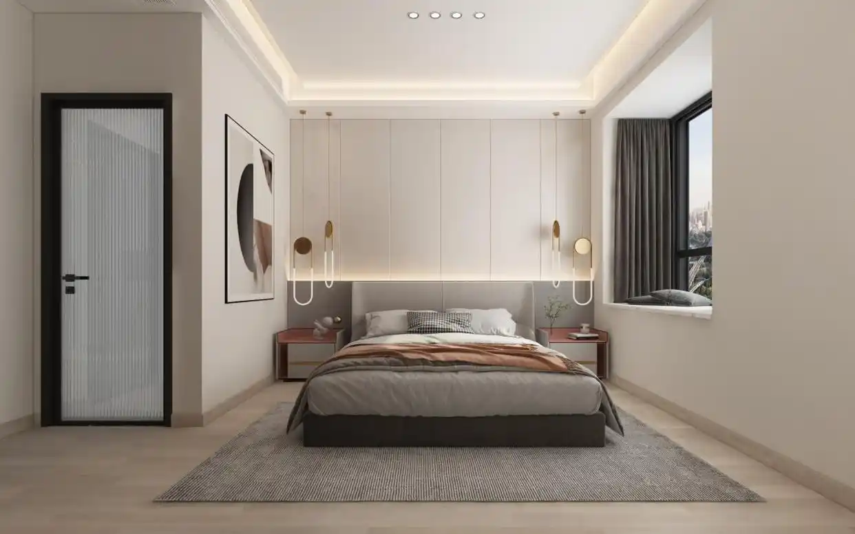 163 ㎡后现代极简风平层,淡蓝背景墙让人心都跟着放松了(图7) 后现代简约装修_现代简约装修好看吗_装修现代简约风格