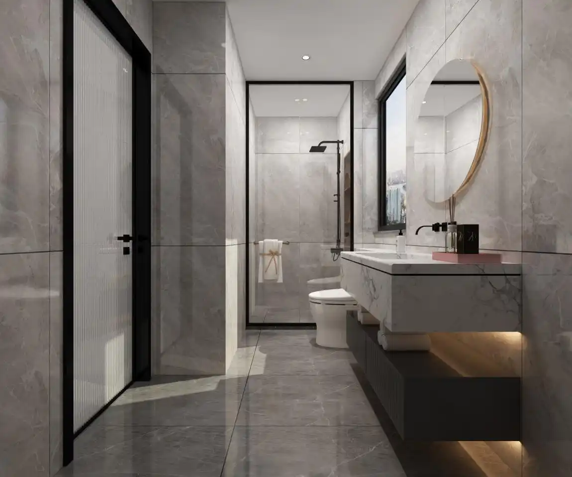 163 ㎡后现代极简风平层,淡蓝背景墙让人心都跟着放松了(图8) 装修现代简约风格_后现代简约装修_现代简约装修好看吗