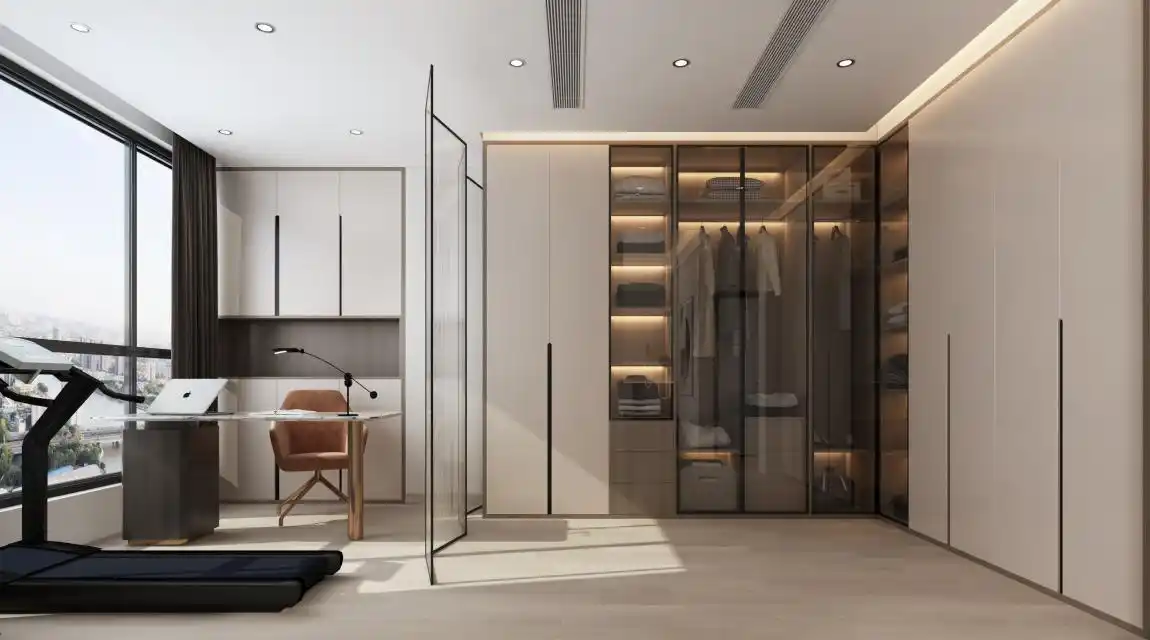 163 ㎡后现代极简风平层,淡蓝背景墙让人心都跟着放松了(图9) 后现代简约装修_现代简约装修好看吗_装修现代简约风格