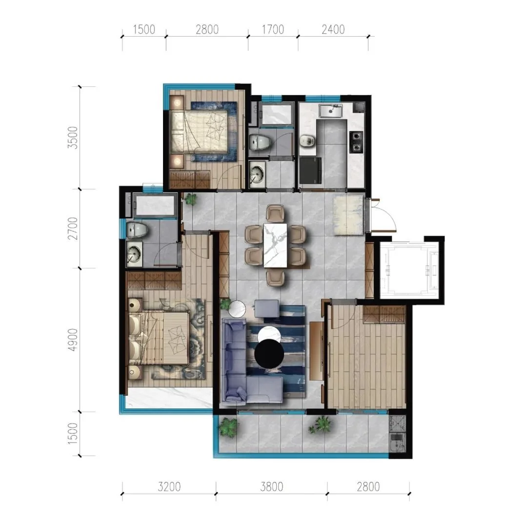 惊艳!270°视野、7.1米跑道级阳台、大宽厅…狠狠心动了!(图2) 理想三房户型_天荟江南府三房户型_三房两厅两卫装修效果图大全