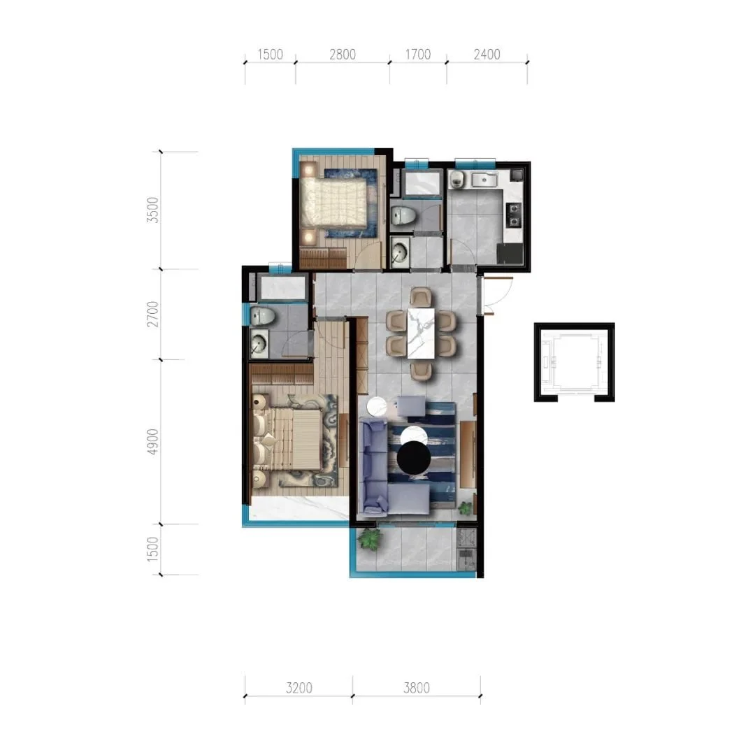 惊艳!270°视野、7.1米跑道级阳台、大宽厅…狠狠心动了!(图6) 理想三房户型_天荟江南府三房户型_三房两厅两卫装修效果图大全